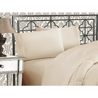 Afbeelding van Elegant Comfort Luxe 1500 draadtelling Egyptische kwaliteit drielijns geborduurd zachtste premium hotelkwaliteit 4 delige bedlaken set, rimpel en vervagingsbestendig, vol, crème