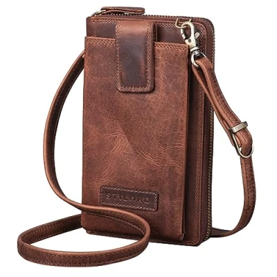 Afbeelding van STILORD &#039;Nelly&#039; Crossbody telefoontas lederen schoudertas kleine case voor Smartphone en portemonnee Cross Over tas XS Echt Vintage Leer, Kleur:kara cognac