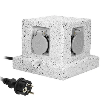 Afbeelding van Buitenstopcontact steen look Graniet Decoratief imitatiesteen 4 voudig IP44 3 meter kabel