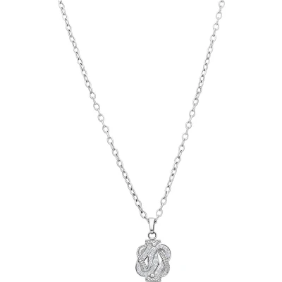Afbeelding van Lucardi Dames Gerecycled stalen collier mattenklopper kristal Ketting Staal Zilverkleurig 55 cm