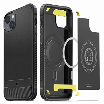 Afbeelding van Apple iPhone 14 MagSafe Hoesje Siliconen en TPU (zacht) Spigen Softcase/Backcover Zwart Telefoonhoesje Shockproof/Valbescherming