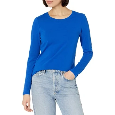 Afbeelding van Amazon Essentials Women&#039;s T shirt met lange mouwen en ronde hals in klassieke pasvorm (verkrijgbaar grote maten), Helderblauw, L