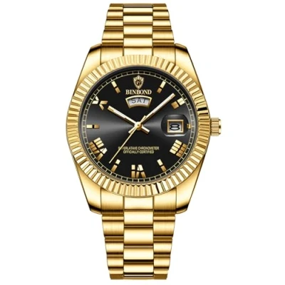 Afbeelding van JewelryWe Herenhorloge roestvrij staal oplichtend horloge: 30 m waterdicht week datum kalender analoog kwarts polshorloge heren gouden roestvrijstalen armband horloge met lichtgevende wijzers &amp; zwarte