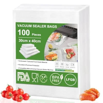 Afbeelding van Omtofo vacuümzakken, 100 stuks, 30 x 40 cm, met reliëf, BPA vrij, scheurvast, voor alle thuisvacuümverpakkers, professionele levensmiddelen, sous vide diepvrieszakken