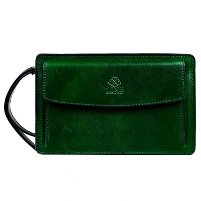 Afbeelding van Time Resistance Leren Herenhandtas Clutch tas Heren Polstas Handgemaakt Italiaanse Volnerfleer, Groen