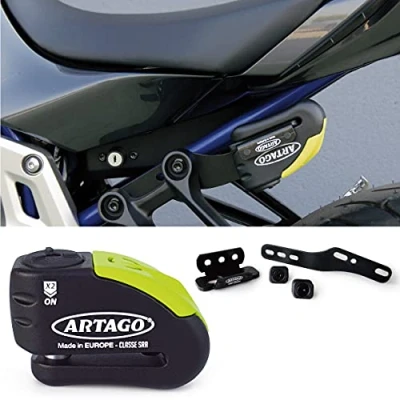 Afbeelding van Artago 30X2 Pack Remschijfslot met Alarm 120db Hoge Beveiliging + Houder voor Yamaha MT 07 en Tracer 700, SRA Sold Secure Gold gehomologeerd