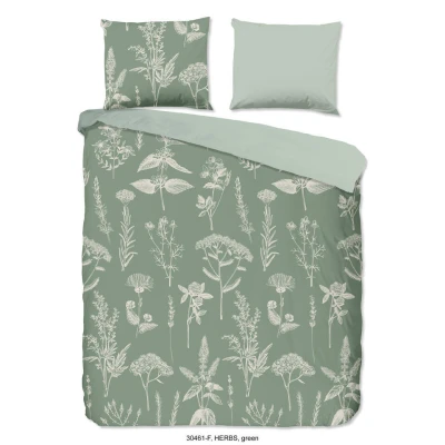 Afbeelding van Good morning Dekbedovertrek Herbs flanel nr.30461 groen 270x220 + 2 kussenslopen 60x70