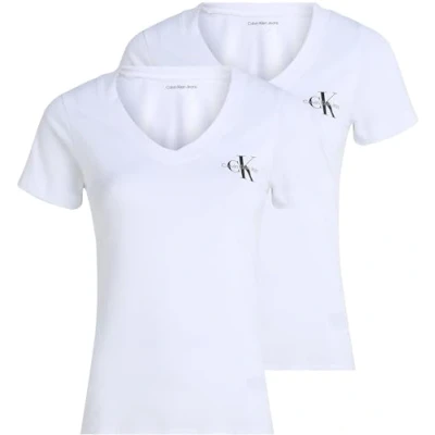 Afbeelding van Calvin Klein Jeans Monologo V NECK TEE 2 PACK Tshirt basic, Dames, Maat: XS, Brilliant white/brilliant white
