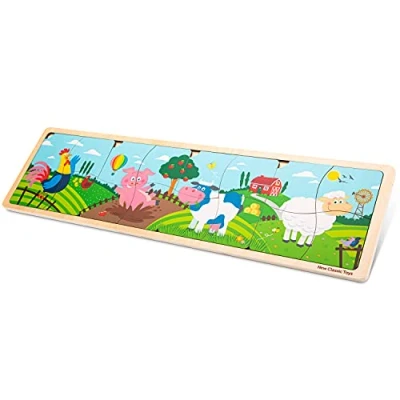 Afbeelding van New Classic Toys Houten Legpuzzel 4 in 1 puzzel Boerderijdieren