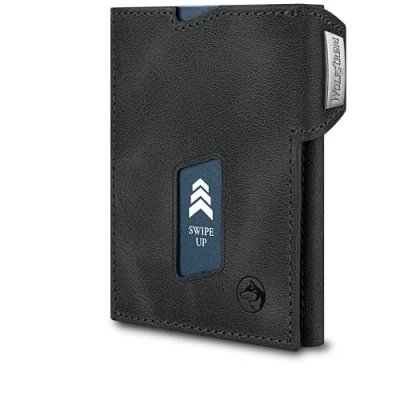 Afbeelding van Wolfstrøm Ludvig Slim Wallet met muntvak, 7 + 1 kaarten, mini portemonnee voor heren, klein, RFID blokkering, kleine dames en credit card houder, (05)