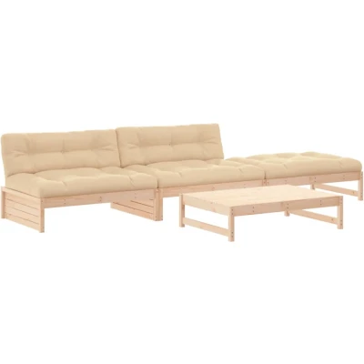 Afbeelding van vidaXL 4 delige Loungeset met kussens massief hout