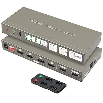 Afbeelding van HDMI Matrix Switcher 4K @ 60Hz 2.0b Switch 4 in 2 Out Splitter met Optical en 3,5 mm AUX Audio Output Support EDID HDCP2.2 18G HDR10 ARC