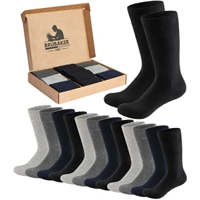 Afbeelding van BRUBAKER 10 Paar Herensokken In Geschenkdoos Cadeauset Fijn En zacht Katoen Kerstcadeau Mannen Cadeautip Zwart, Grijs, Antraciet Donkerblauw Mt 43 46 Vaderdag cadeau