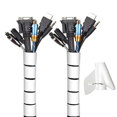 Afbeelding van Kabel opgeruimde mouwen, MOSOTECH 2 X 60 &#039;&#039; kabelbeheerdraad kabelbeschermer voor PC TV computer, thuis en kantoorsnoerorganisator, wit, (∅0,3 inch ∅0,87 inch)