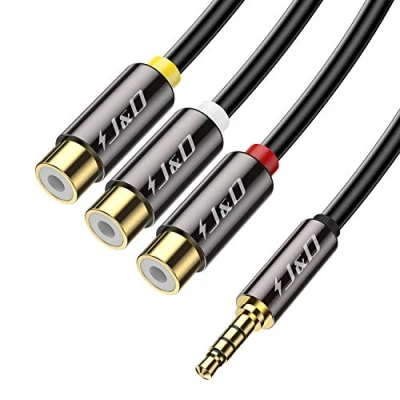 Afbeelding van J&amp;D 3,5 mm naar 3RCA kabel, Vergulde Koperen Schaal Zware 1/8 inch Mannelijke TRRS 3 RCA Vrouwelijke Stekker Stereo Audio adapterkabel, 0,9 Meter