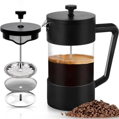 Afbeelding van POWZOO French Press Koffiezetapparaat, glas, koffiepers, voor thuis, reizen, camping(zwart, 1000 ml (5 kopjes)