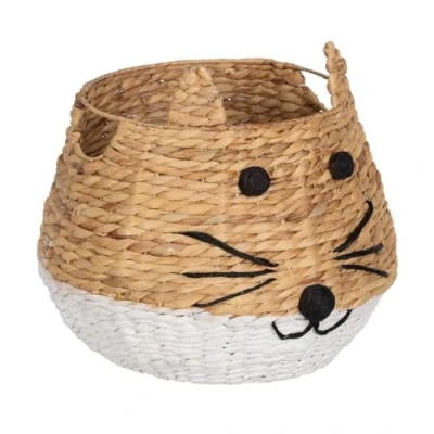 Afbeelding van Mand Kat Wit Zwart Beige Natuurlijke Vezel 41 x 38 cm
