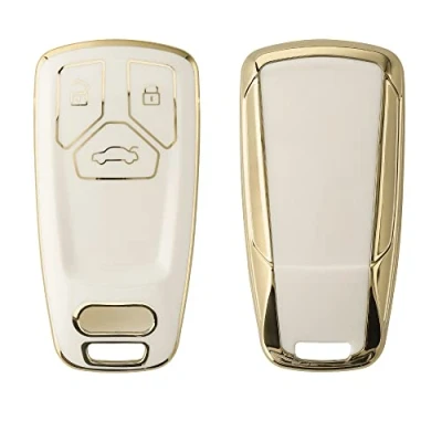 Afbeelding van kwmobile Autosleutel hoesje compatibel met Audi 3 knops Smartkey (alleen Keyless Go) hoes behuizing Sleuteletui in wit/goud