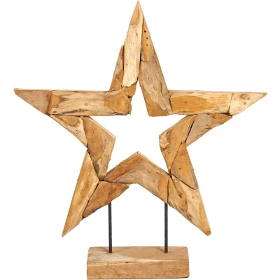Afbeelding van Sens Line Decoratie Ster met Standaard Teakhout 82x12x88cm