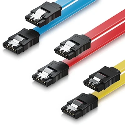 Afbeelding van deleyCON 3x 50cm SATA III Kabel in een Set S ATA 3 Gegevenskabel HDD SSD Verbindingskabel Metalen Clip 6 GBit/s 2 Rechte L Type Stekkers Geel/Rood/Blauw