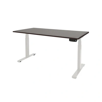 Afbeelding van Dextro plus zit/sta 180x90cm, electrisch hoogte verstelbare werkplek, T poot frame. Frame kleur wit (RAL9010) en blad Logan eiken.