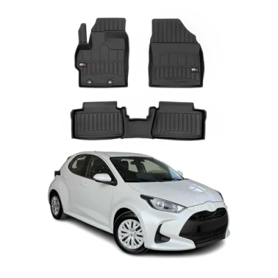 Afbeelding van OMAC Premium automatten compatibel met Toyota Yaris Hybrid 2019 2022 allweather hoge rand rubberen matten antislipmat all weather vloermatten 3D pasvorm zwart TPE