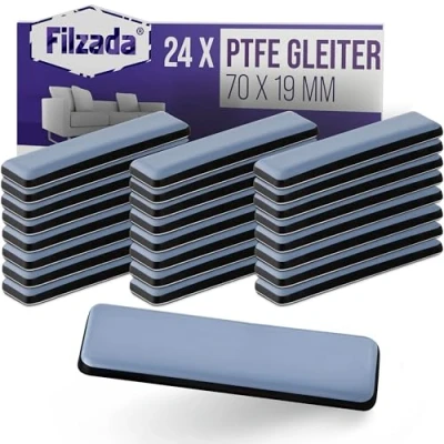 Afbeelding van Filzada® 24x Teflon glijders zelfklevend 70 x 19 mm (vierkant) professionele meubelglijders/tapijtglijders PTFE (Teflon)