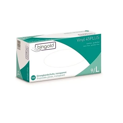 Afbeelding van Wegwerphandschoenen vinyl 45PLUS transparant, poedervrij, 100 of 1000 stuks, Large,