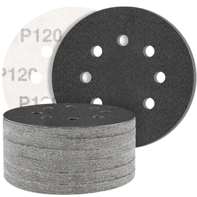 Afbeelding van STEBRUAM Schuurpapier, 50 stuks, siliciumcarbide, 125 mm, klittenband, korrelgrootte 120, professioneel 125, rond, 8 gaten, nat en droog schuurschijf, ideaal voor metalen auto&#039;s