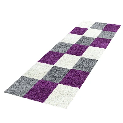 Afbeelding van Hoogpolige loper Cube Paars 80x250cm Adana Carpets