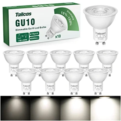 Afbeelding van Dimbare GU10 lampen, led 7 W, komt overeen met 50 koudwit, 6000 K, 500 lm, AC 220 240 V, dimbaar, 38 graden, stralingshoek, 10 stuks