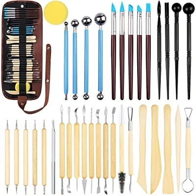 Afbeelding van Frasheng Modelleergereedschap, 36 stuks kleigereedschap, sculptuur, modelleergereedschapsset, keramisch gereedschap, met opbergtas, voor beginners, modelbouw, kaarsen maken