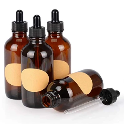 Afbeelding van stonylab 4 Pack Glazen Druppelflesje, Lege Fles met Druppelaar, Binnenste Plug en Label voor Etherische Oliën Aromatherapie Geuren (120 ml, Bruin)