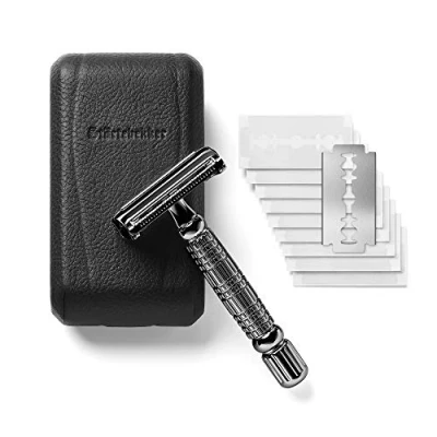 Afbeelding van Störtebekker® herenscheermes in handgemaakt lederen etui incl. scheergids [10 Störtebekker mesjes] cadeau idee set natte scheermesjes premium kwaliteit met spiegel kies uit 6 kleurmogelijkheden