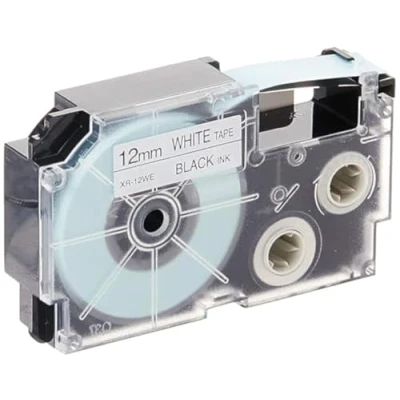 Afbeelding van Casio XR 12WE1 Labeltape Tapekleur: Wit Tekstkleur: Zwart 12 mm 8 m