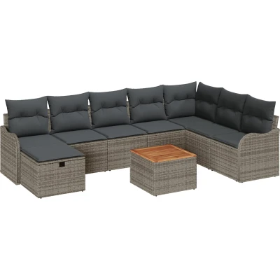 Afbeelding van vidaXL 9 delige tuinbankstel met kussens grijs poly rattan