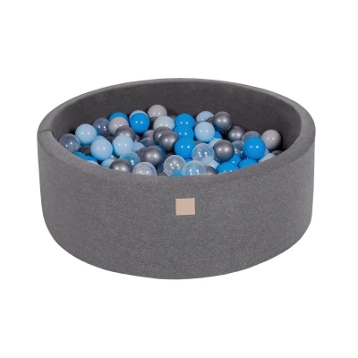 Afbeelding van MEOWBABY Ballenbak 90X30cm/200 Ballen ∅ 7Cm Baby Speelzwembad Met Ronde Ballenbad Gemaakt In EU Donkergrijs: Witte Parel/Zilver/Transparant