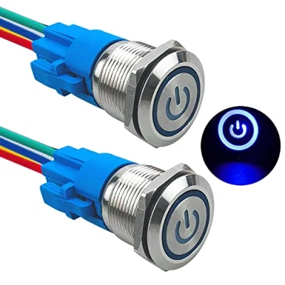 Afbeelding van Aiqeer 2 stuks 19 mm vergrendelende drukschakelaar, 12 V/24 V 5 A, auto ontsteking, startschakelaar, IP67 waterdichte roestvrijstalen met voorbedraad stopcontact (blauwe LED)