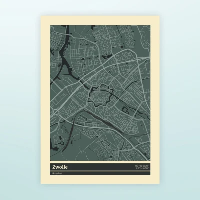 Afbeelding van Poster Plattegrond Zwolle Retro (A3 Formaat) van Nutcrackers