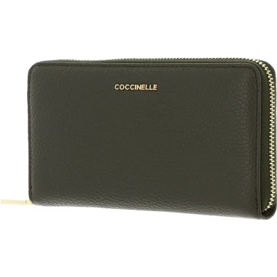 Afbeelding van COCCINELLE Leren Portemonnee Metallic Soft Wallet Grained Leather Alga Groene