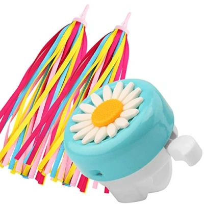 Afbeelding van Paliston Kinderfietsbel fietsbel voor meisjes fiets geile peuter fietsbellen met streamers blauw wit