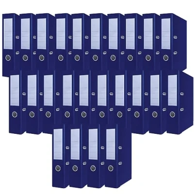 Afbeelding van OFFICER PRODUCTS 24 pack ordners A4/75 mm/donkerblauw papier karton/kunststof bekleding PP sleufmap kantoormap kartonnen map aktenmap metaal randbescherming