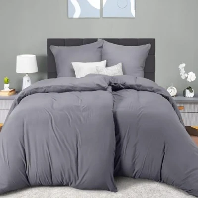 Afbeelding van Utopia Bedding Dekbedovertrek Set Zachte Microvezel 2 135x200cm met Kussenslopen 80x80cm Beddengoed Grijs
