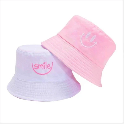 Afbeelding van Reversible bucket hat vissershoedje smiley omkeerbaar roze/wit