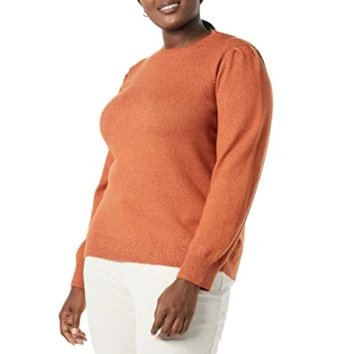 Afbeelding van Amazon Essentials Women&#039;s Zacht aanvoelende trui met ronde hals en plooien op de schouders, Karamel, S