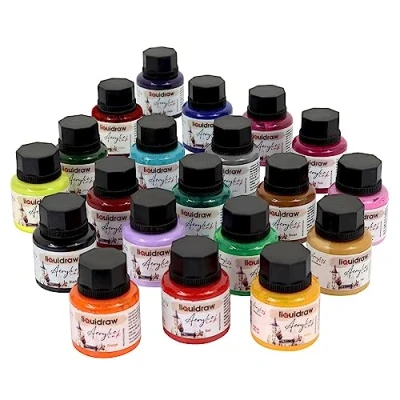 Afbeelding van Liquidraw Acryl inkt voor kunstenaars set van 20 waterdichte 35ml professioneel schilderen, tekenen, verf, kunst, penselen, papier, bord, canvas, stof en hout