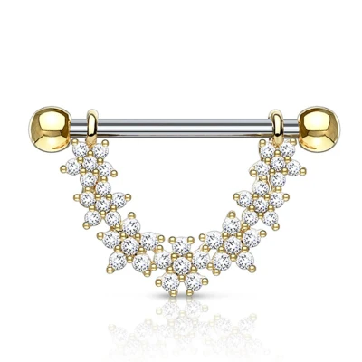 Afbeelding van Tepelpiercing CZ flower lined gold plated
