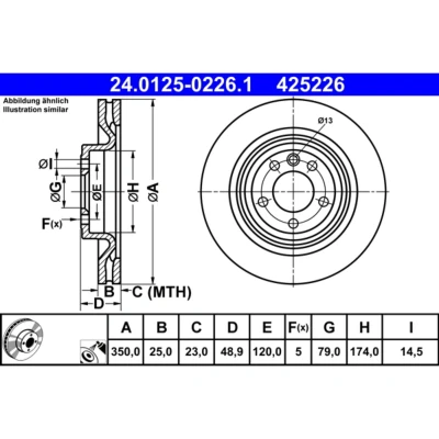 Afbeelding van Remschijf ATE 24.0125 0226.1, voor o.a. ROVER, LAND ROVER