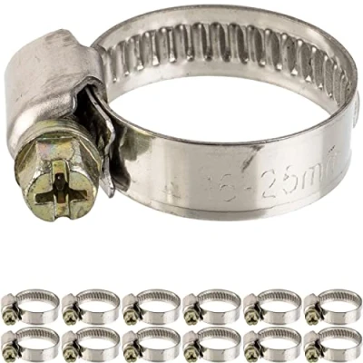 Afbeelding van Slangklemmen met wormwielaandrijving, 12 st, klembereik Ø 16 25 mm, voor 3/4&quot; slangen, W2 roestvrij staal, kruisgleuf 7, 9 mm bandbreedte, bevestigen van wasmachines, vaatwasmachineaansluiting