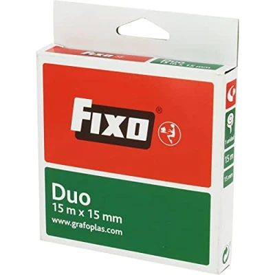 Afbeelding van Fixo Duo 75600200. Dubbelzijdig plakband, 15 mm x m, zuur en ignine vrij, perfect voor knutselwerk met EVA rubber scrapbooking, transparant